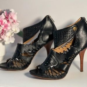 Black Caged Leather Heels